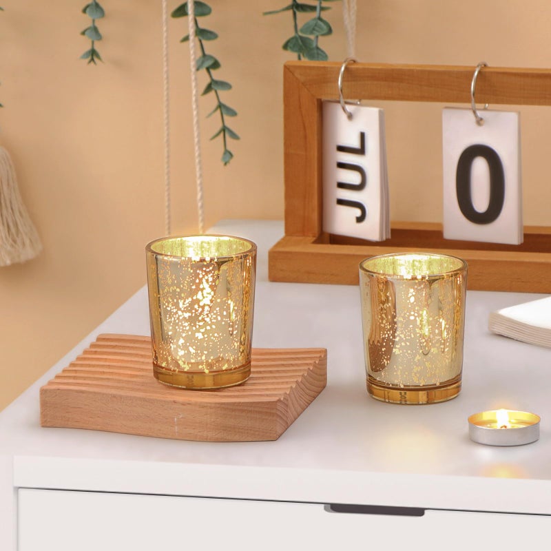 DARJEN Gold Tea Lights Candles Holders for Wedding Centerpieces, Votive Candle Holders for Party Home Wedding Shower Decorations, Table - Mercury Glass Votives, 24Pcs - Image 2